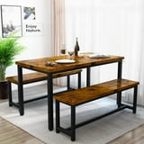 AWQM Dining Table Set with 2 Benches, Kitchen Table Set for 4,3 Piece Farmhouse Dining Room Table Set, Industrial Breakfast Nook Table Set for Small Space, Rustic Brown
