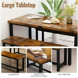 AWQM Dining Table Set with 2 Benches, Kitchen Table Set for 4,3 Piece Farmhouse Dining Room Table Set, Industrial Breakfast Nook Table Set for Small Space, Rustic Brown