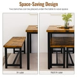 AWQM Dining Table Set with 2 Benches, Kitchen Table Set for 4,3 Piece Farmhouse Dining Room Table Set, Industrial Breakfast Nook Table Set for Small Space, Rustic Brown