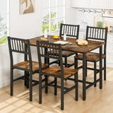 AWQM 5 Piece Kitchen Table and Chairs Set, Dining Table Set for 4, Dining Table Set with Metal Frame, Industrial Table for Kitchen, Dining Room, Restaurant, Rustic Brown