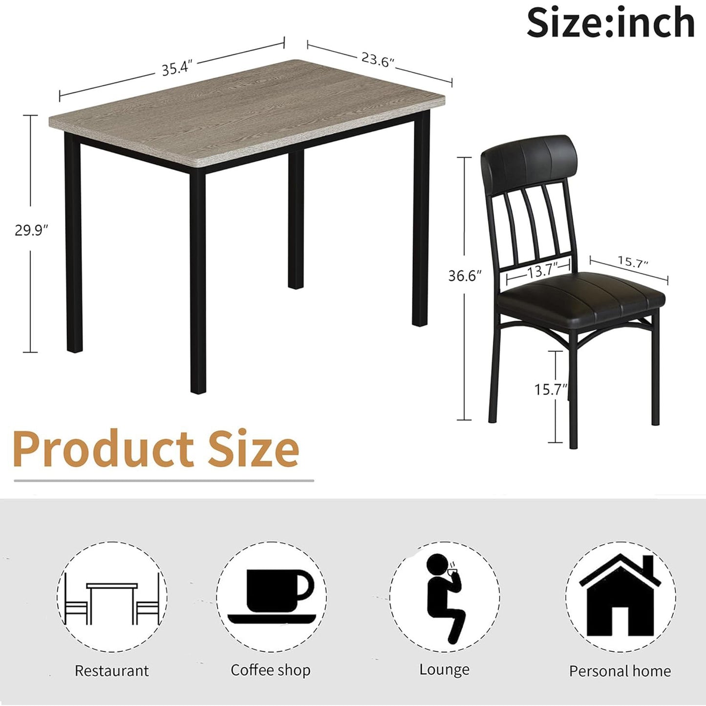 AWQM 3 Piece Dining Table Set for 2, Small Industrial Kitchen Table and 2 Chairs, Kitchen Breakfast Dining Table Set, Breakfast Table Set for Dining Room, Living Room, Apartment, Small Space