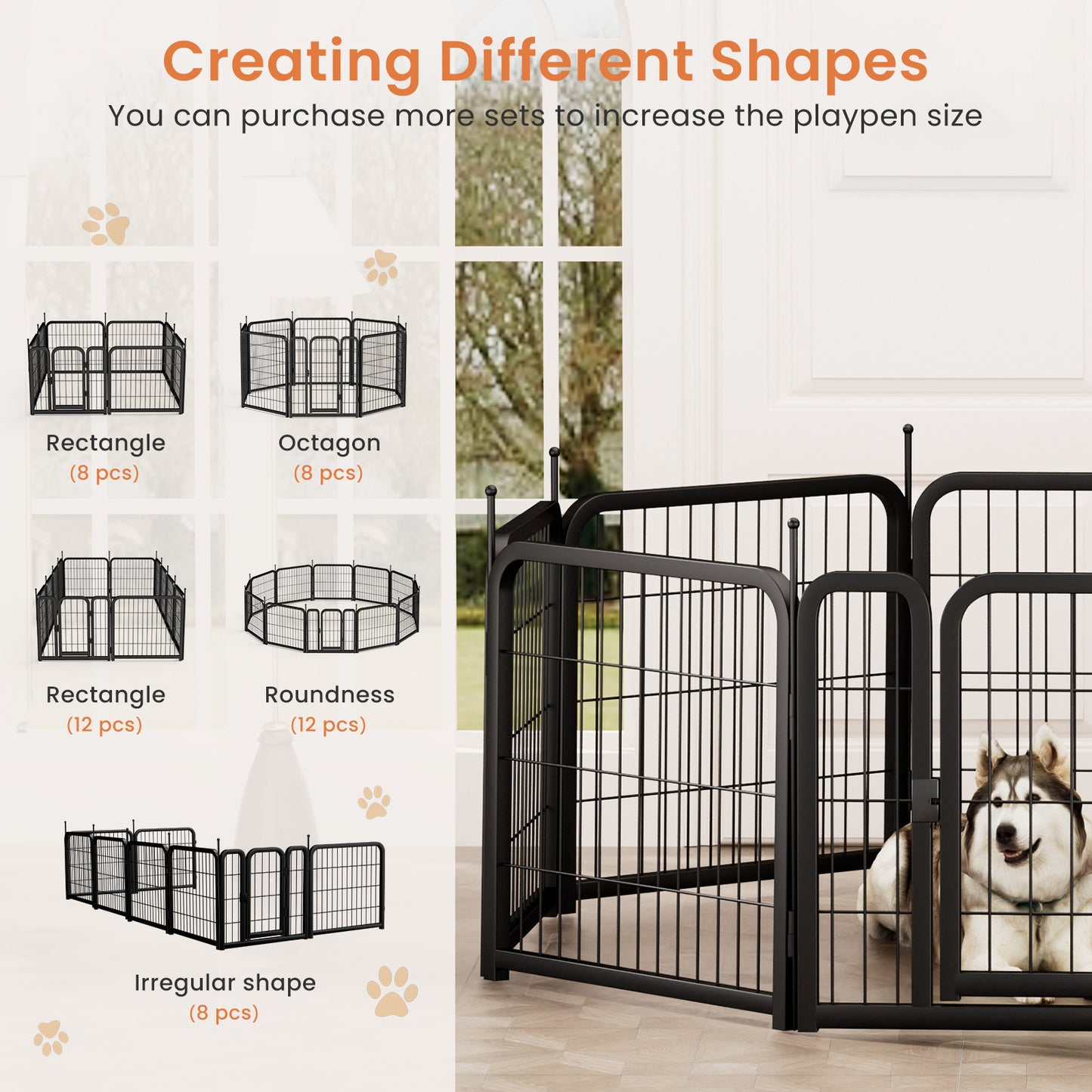 AWQM Outdoor Dog Fence, 12 Panel Dog Fence 24 Inch Small Dog Pet Fence
