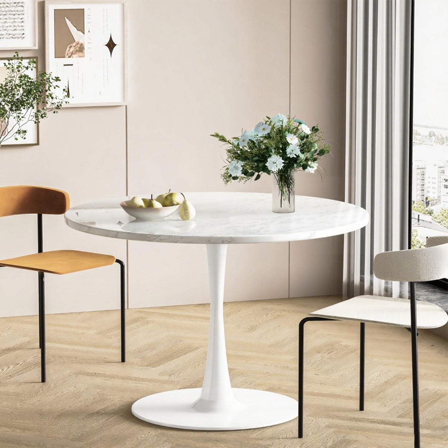AWQM 31.5" Modern Round Tulip Dining Table with MDF Top & Metal Pedest