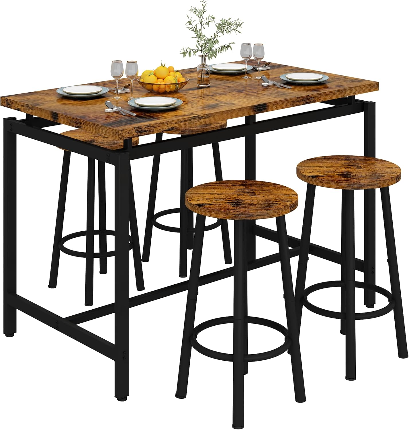 AWQM Modern Kitchen Industrial Dining Table and Chairs 4 People Dining Set