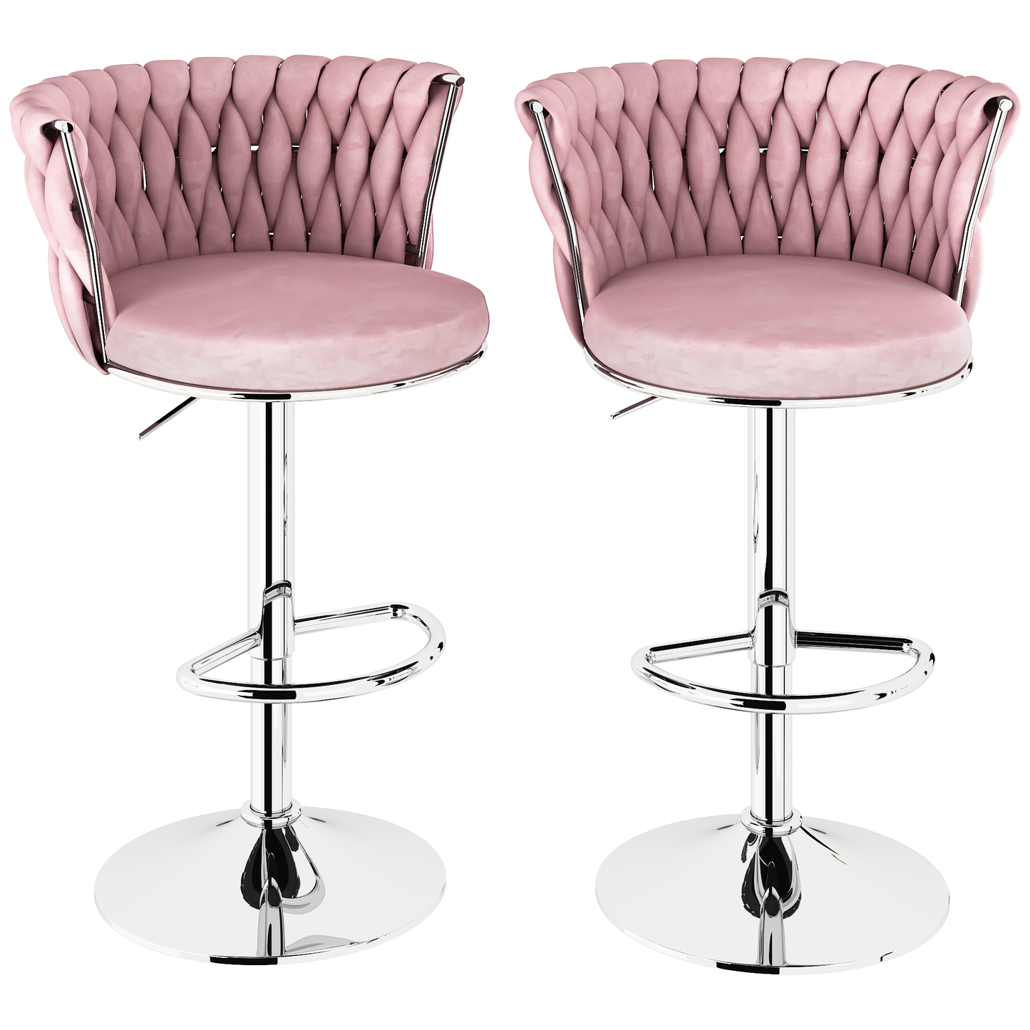 AWQM Velvet Bar Stools Set of 2,Counter Height Barstools Adjustable Kitchen Island Chairs,Swivel Barstool Upholstered Counter Bar Chairs with Back & Footrest