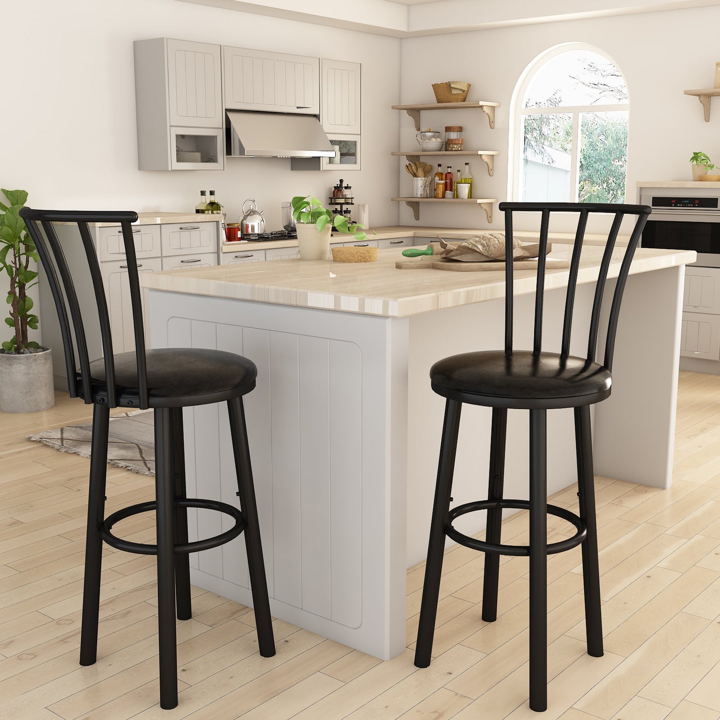 AWQM Faux Leather Upholstered Bar Stool Swivel Bar Chair for Bar Counter and Kitchen Island (Set of 2)