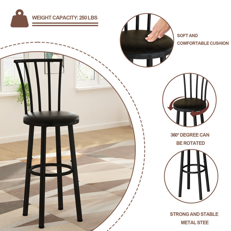 AWQM Faux Leather Upholstered Bar Stool Swivel Bar Chair for Bar Counter and Kitchen Island (Set of 2)