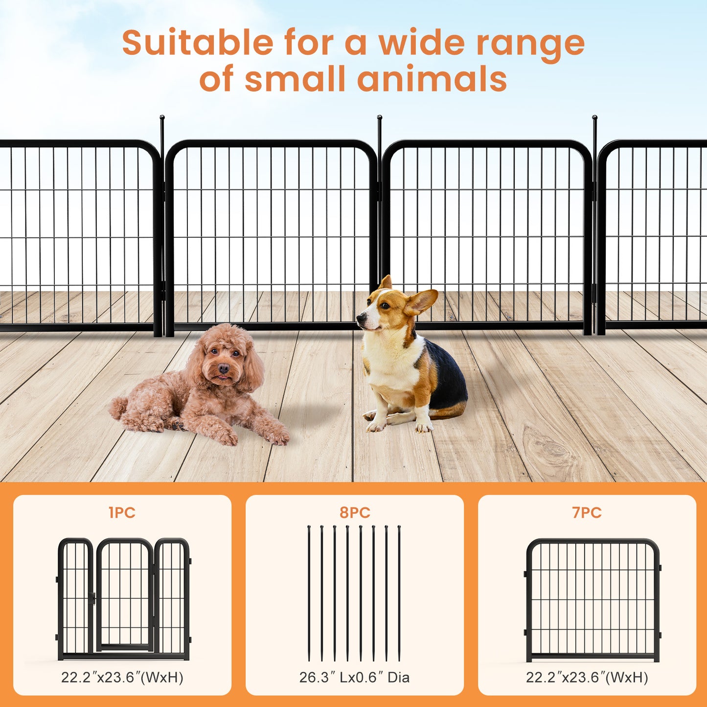 AWQM Outdoor Dog Fence, 12 Panel Dog Fence 24 Inch Small Dog Pet Fence