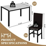 AWQM 5 Peice Dining Table Set, Faux Marble Dining Room Table and Chairs Set, Rectangle Kitchen Table Set with Durable Metal Frame and Upholstered Chairs, White