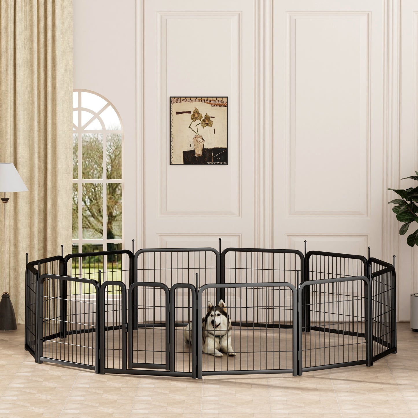 AWQM Outdoor Dog Fence, 12 Panel Dog Fence 24 Inch Small Dog Pet Fence