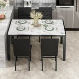 AWQM 4 Person Kitchen Dining Set, Marble Dining Table and Chairs with 4 Plush Upholstered Chairs for Apartments, Kitchens, Dining Rooms, Breakfast Corners, and Small Spaces.