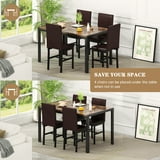 AWQM Dining table set for 4 with modern faux marble table top and 4 PU leather upholstered chairs, compact space saving dining table for apartment, kitchen, dining room, breakfast corner, brown