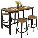 AWQM Bar Table and Chairs Set, Industrial Counter Height Pub Table with 4 Chairs, Wood Bar Table Kitchen Table Set, Rustic Brown
