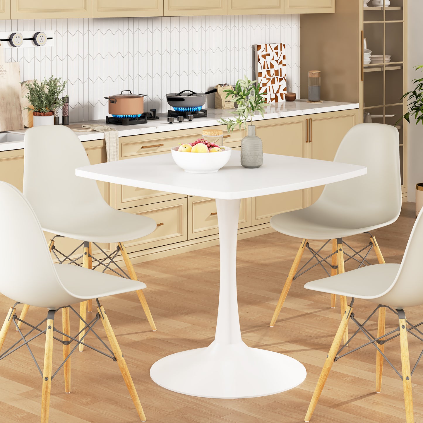 AWQM 31.5" Square Dining Table, Mid-Century Modern Square Pedestal Table for 2-4 Person, 0.71" Desktop Thickness & Metal Base, Small Kitchen Table Tulip Table Easy Assembled Save Space Leisure Coffee Breakfast Table ( 31.5" L X 31.5" W X 29" H )