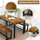 AWQM Dining Table Set with 2 Benches, Kitchen Table Set for 4,3 Piece Farmhouse Dining Room Table Set, Industrial Breakfast Nook Table Set for Small Space, Rustic Brown
