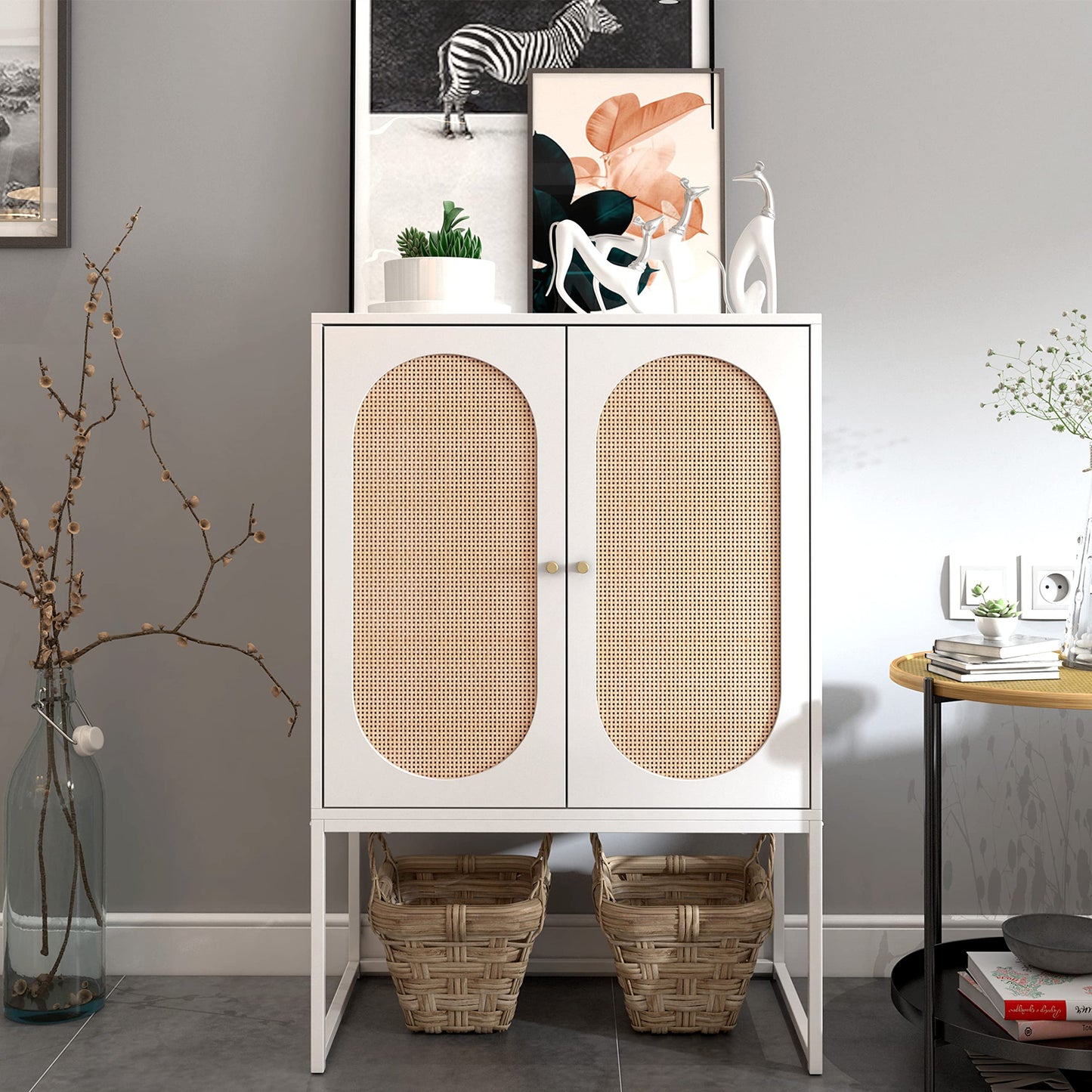 AWQM Rattan Sideboard Buffet Cabinet 2-Piece Set with Door Storage