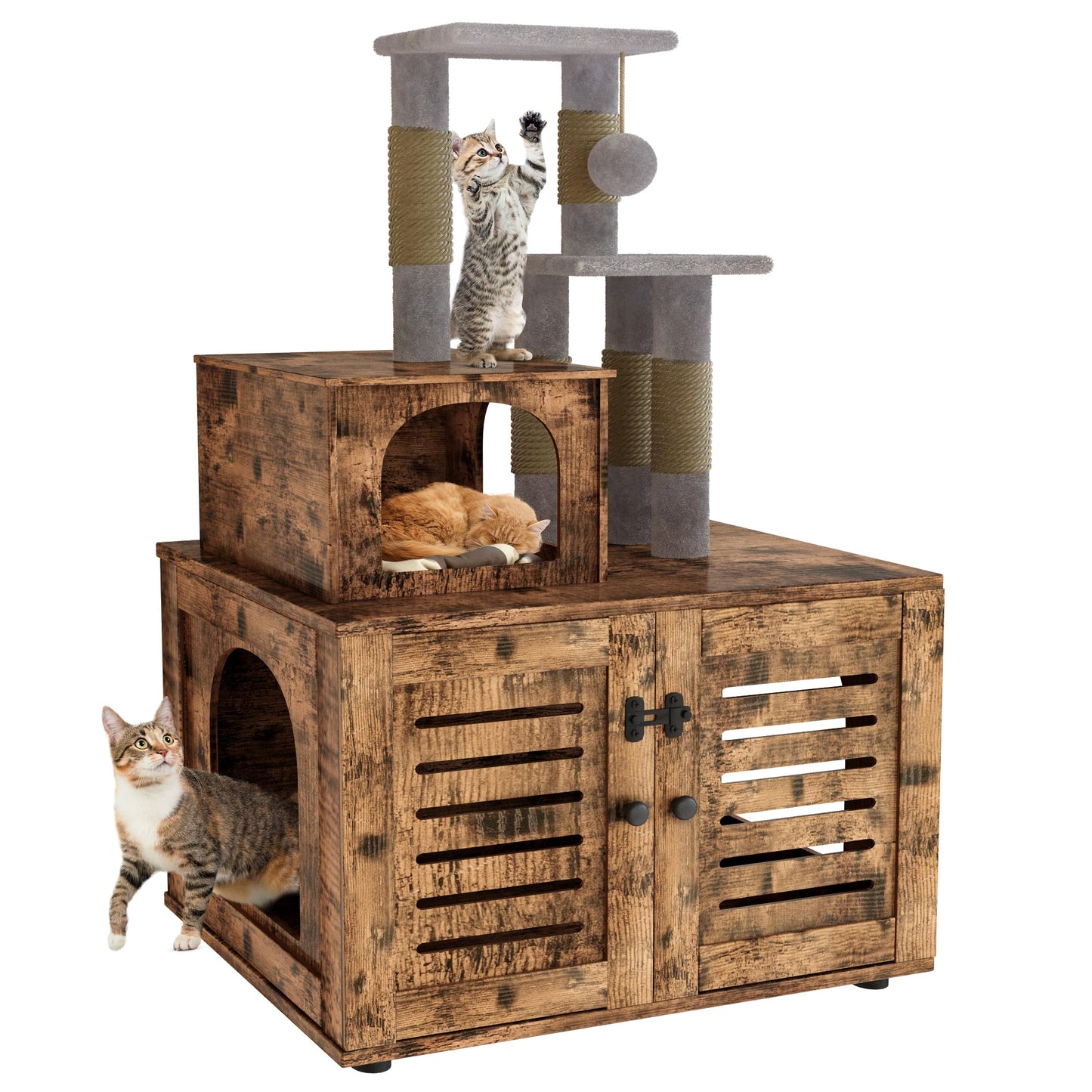 AWQM Cat Tree with Litter Box Enclosure Partition Hidden Litter Box