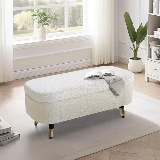 AWQM Upholstered Storage Ottoman Metal Feet Faux Leather Entryway