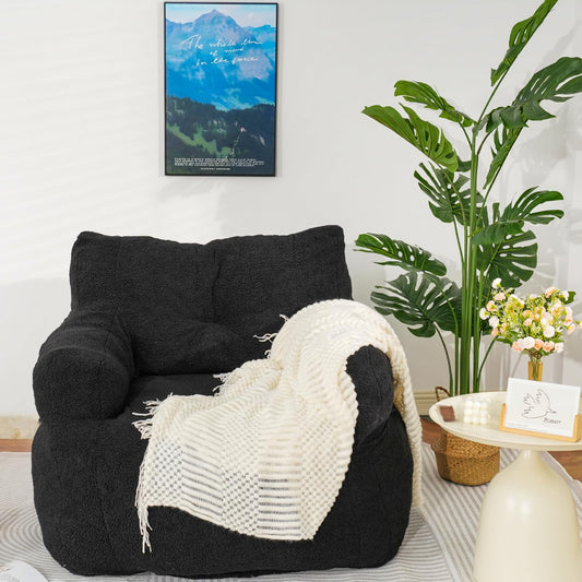 AWQM Padded Giant Bean Bag Chair, Giant Fluffy Faux Fur Bean Bag Lounger