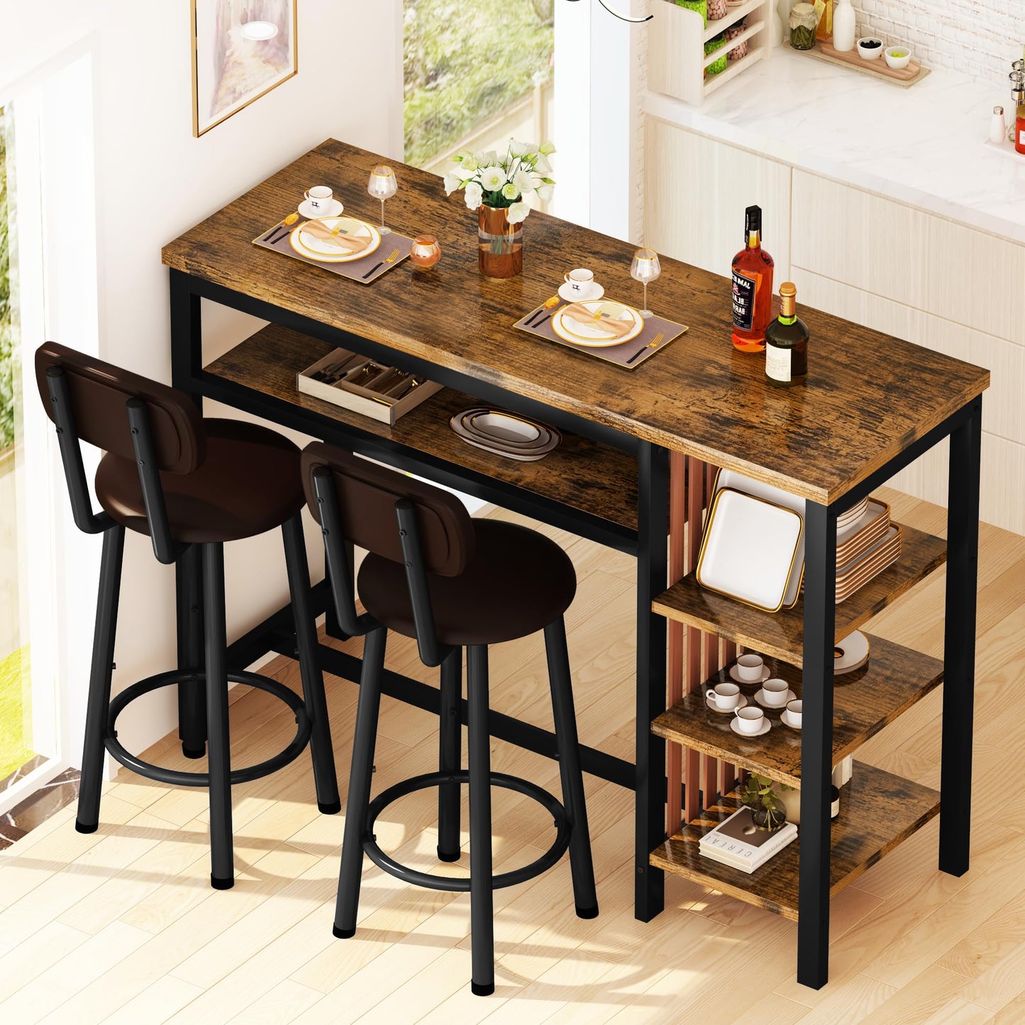 AWQM Kitchen Counter 2 Person Industrial Dining Set