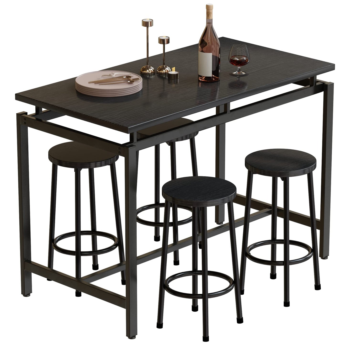 AWQM Industrial Wooden Bar 5-Piece Dining Table Set for 4