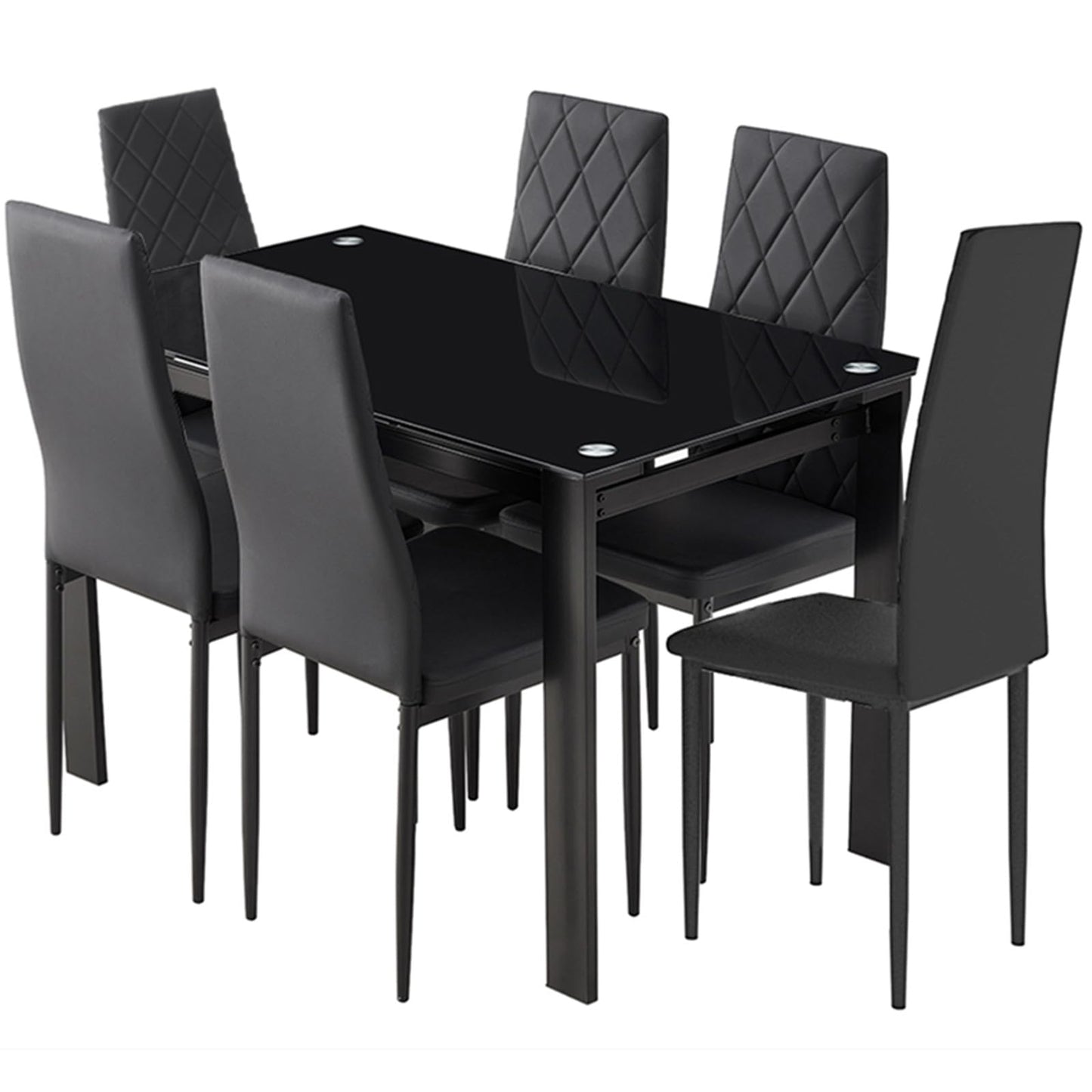 AWQM Tempered Glass Kitchen Dining Table 7 Piece Set 6 Dining Table