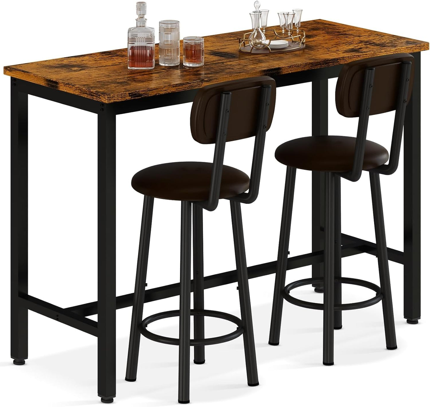 AWQM Bar Dining Set, 3-Piece Dining Table Set, PU Leather Stools