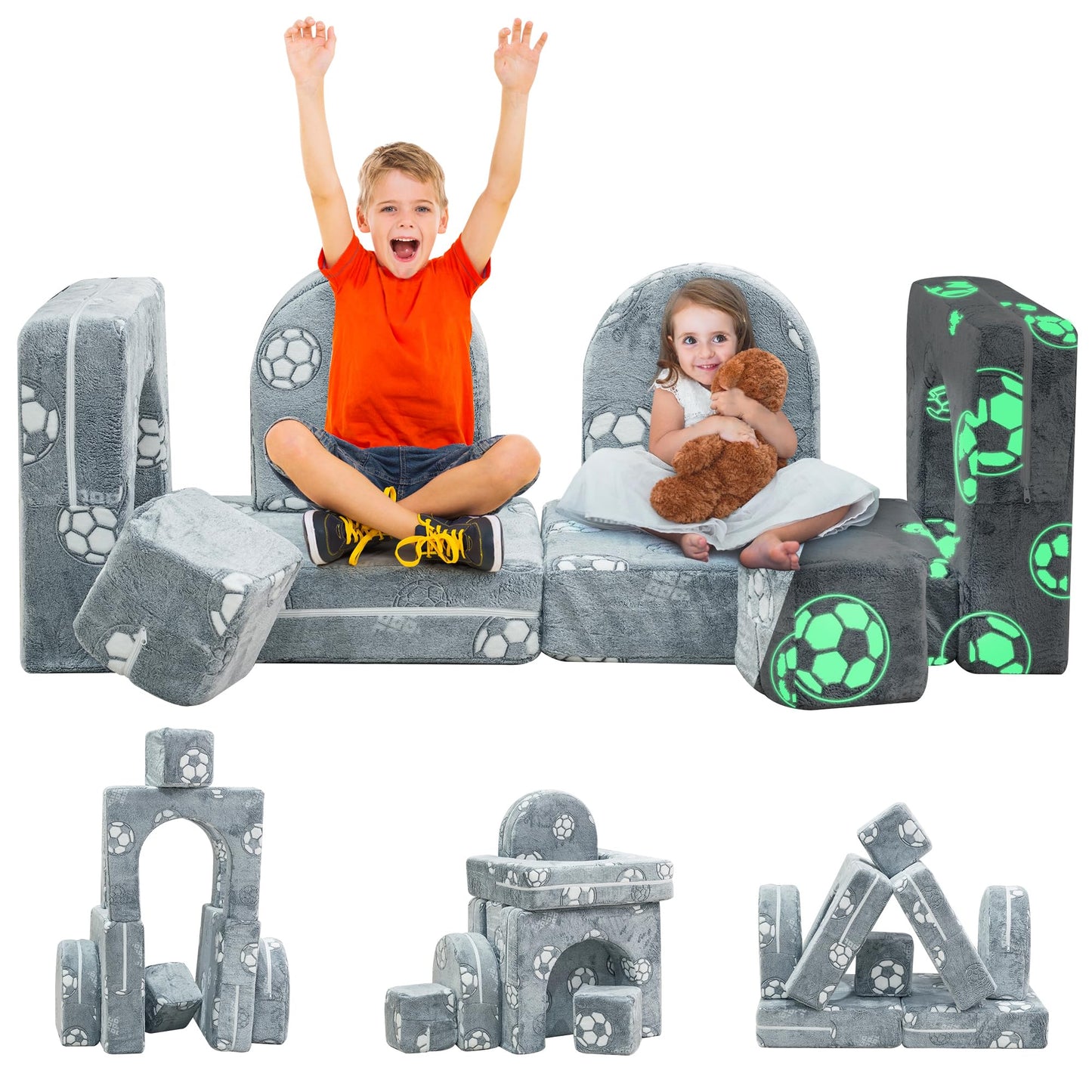 AWQM Glow-in-the-Dark Children's Sofa 8-Piece Set Modular Children's Play Sofa