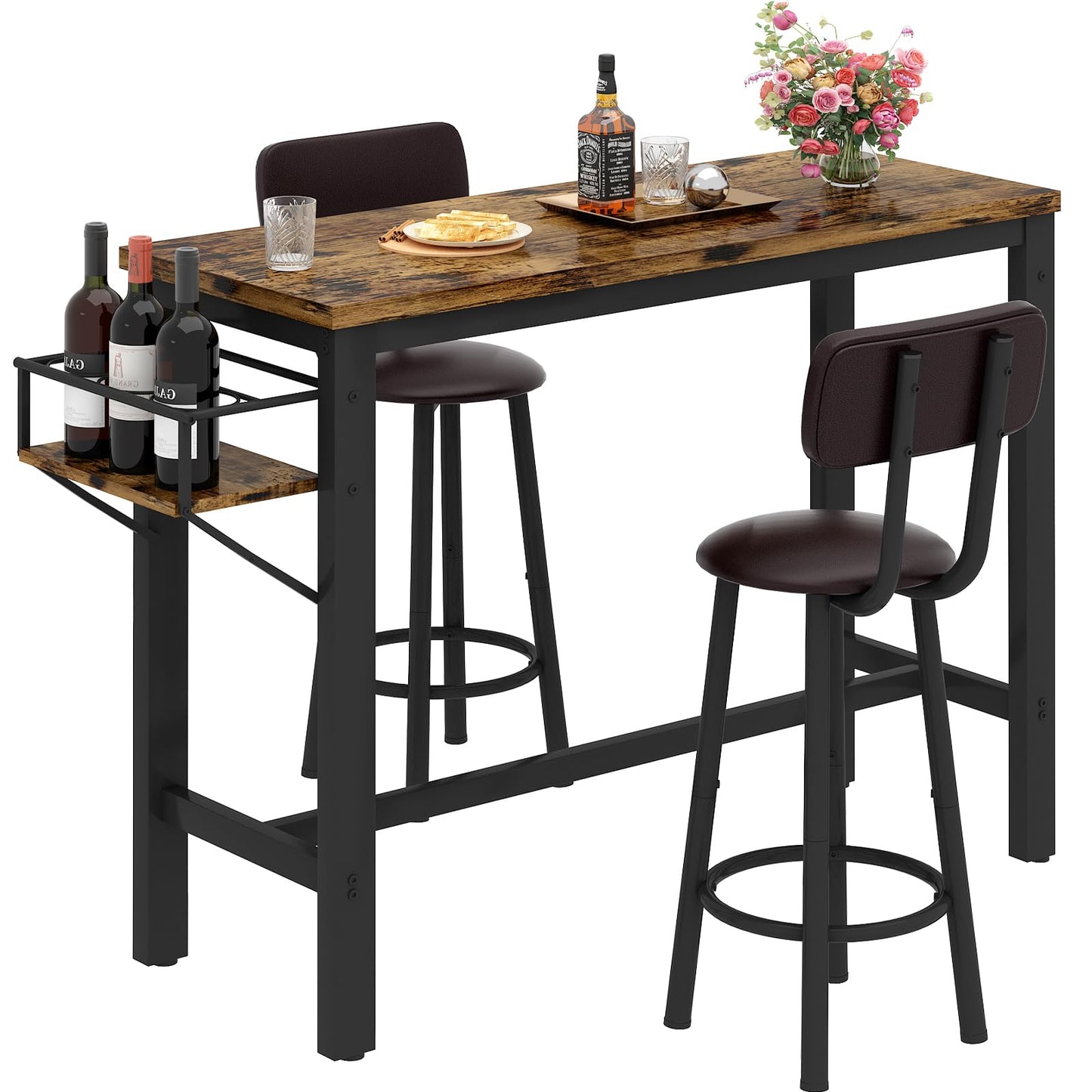 AWQM 2 Person Dining Table Set, Small Kitchen Table Set, Bar Table and Chairs Set of 3