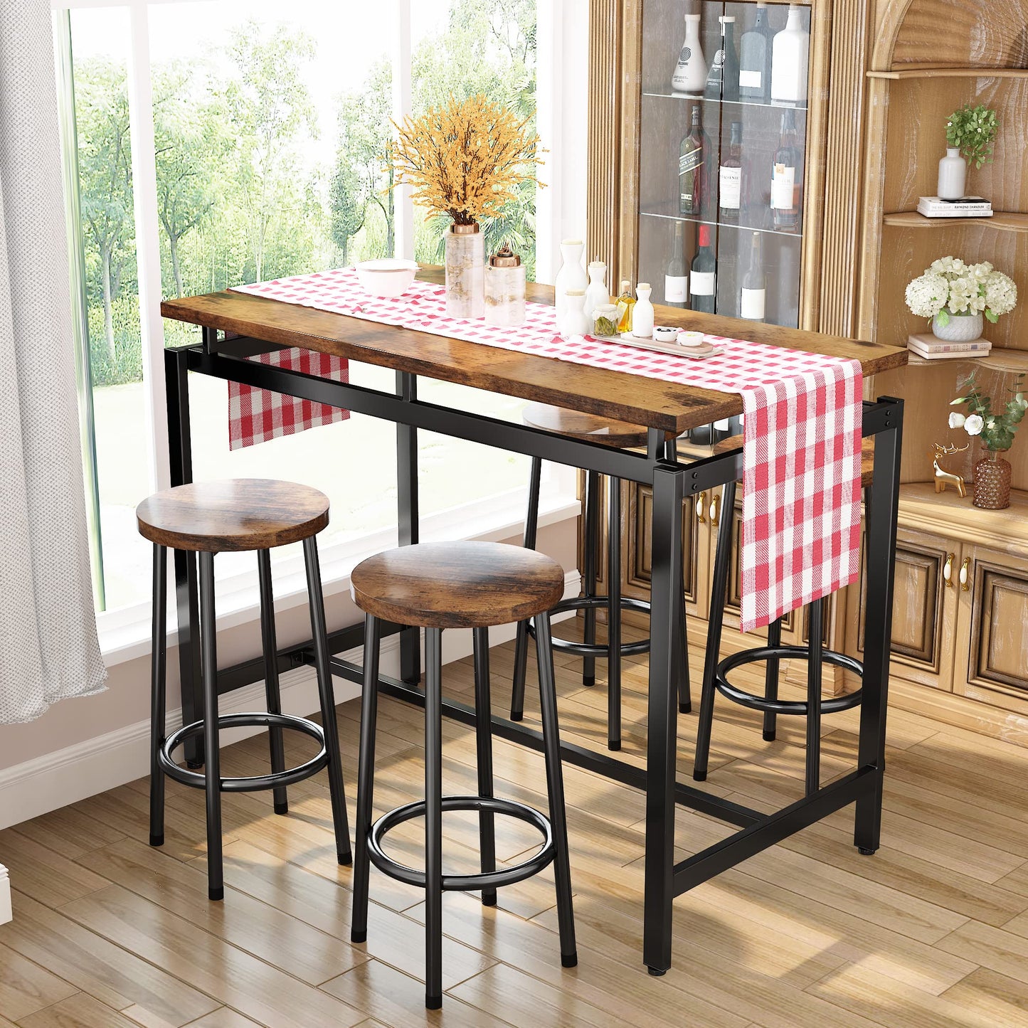 AWQM Modern Kitchen Industrial Dining Table and Chairs 4 People Dining Set