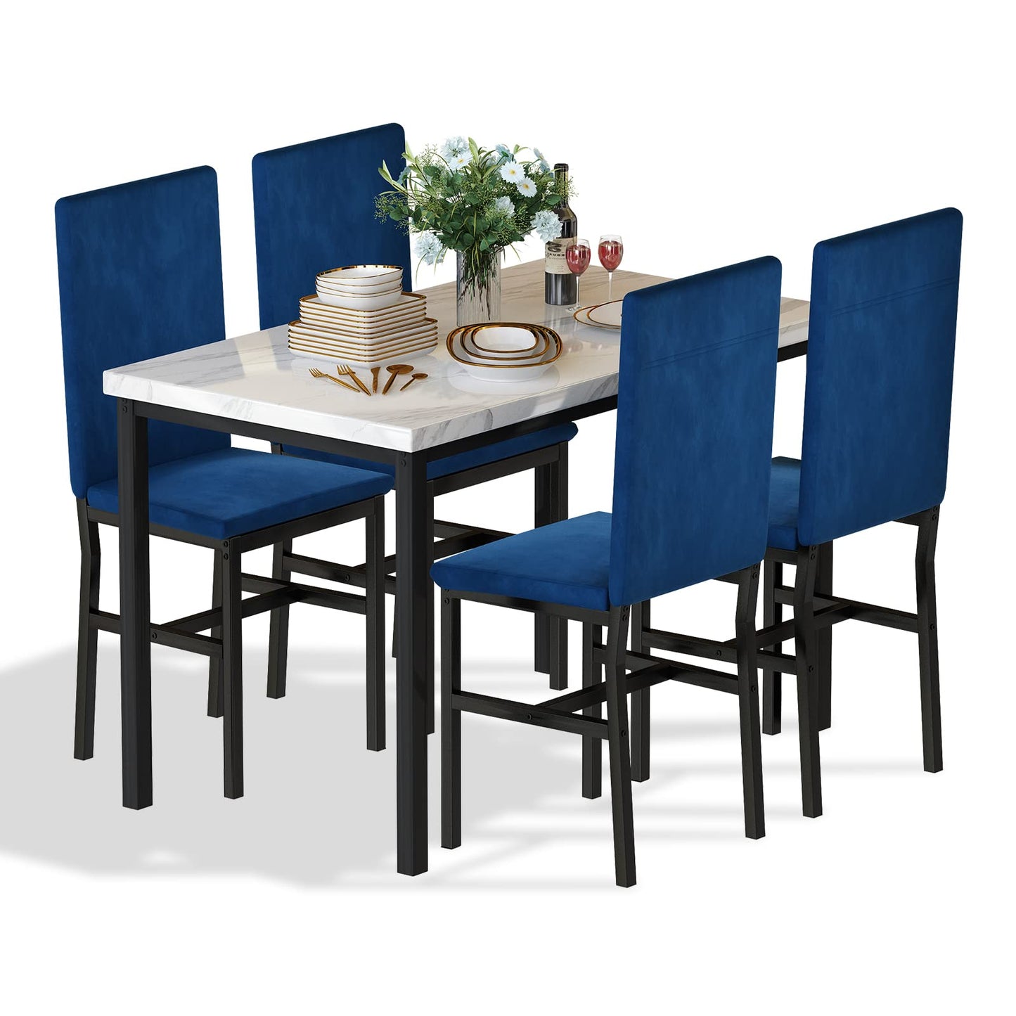 AWQM Modern Style Faux Marble Velvet Chairs Dining Table for 4