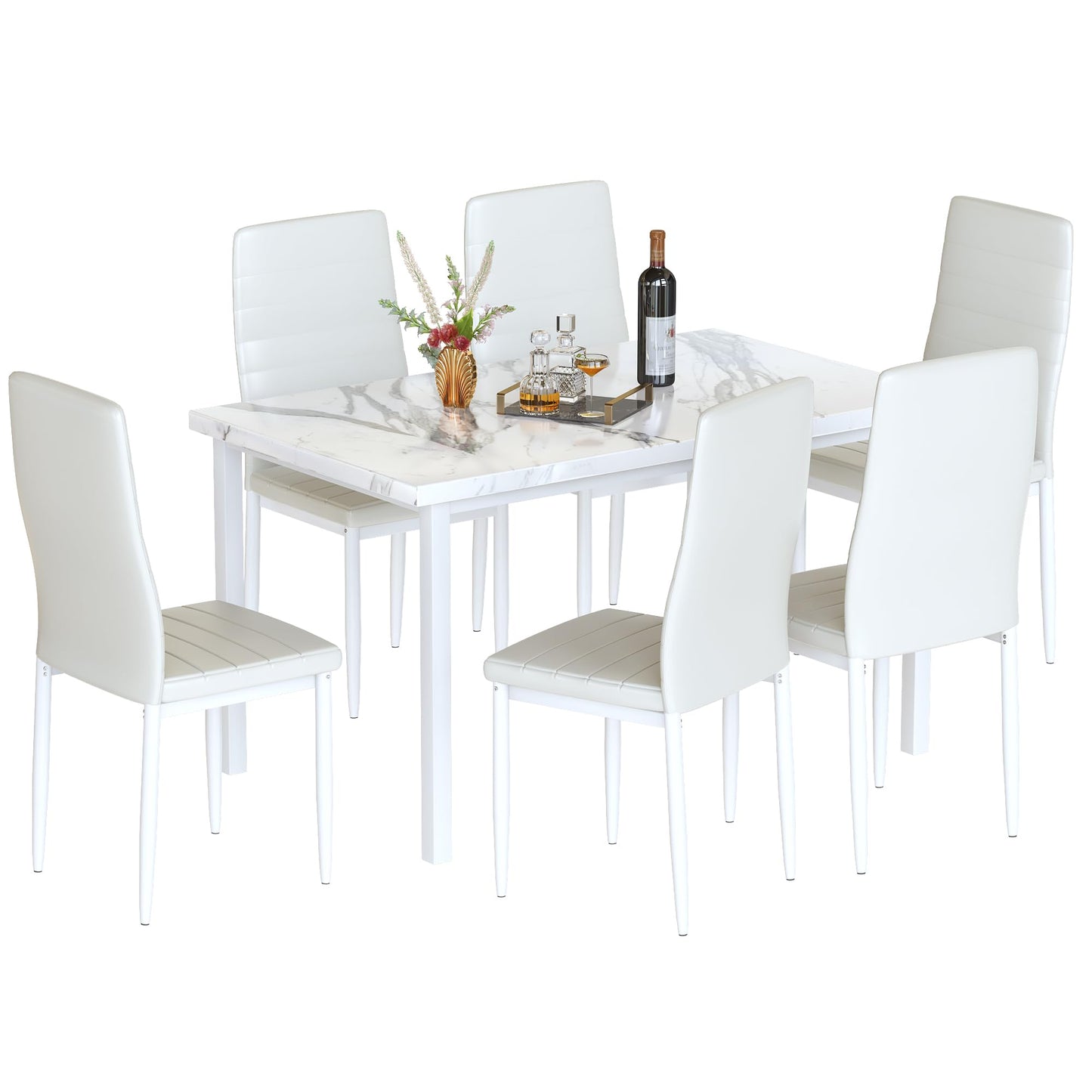 AWQM Modern Marble Dining Table Set for 6 7 Piece Kitchen Table and Chairs