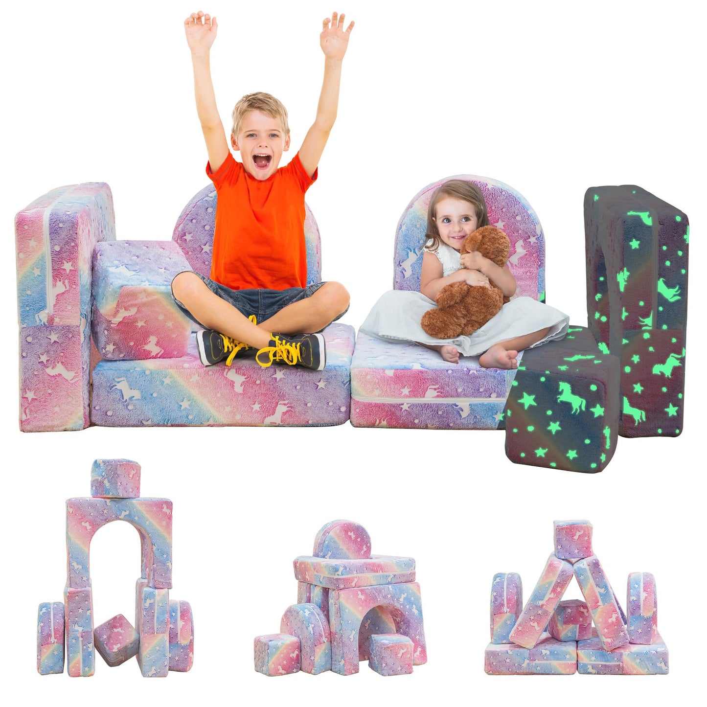 AWQM Glow-in-the-Dark Children's Sofa 8-Piece Set Modular Children's Play Sofa