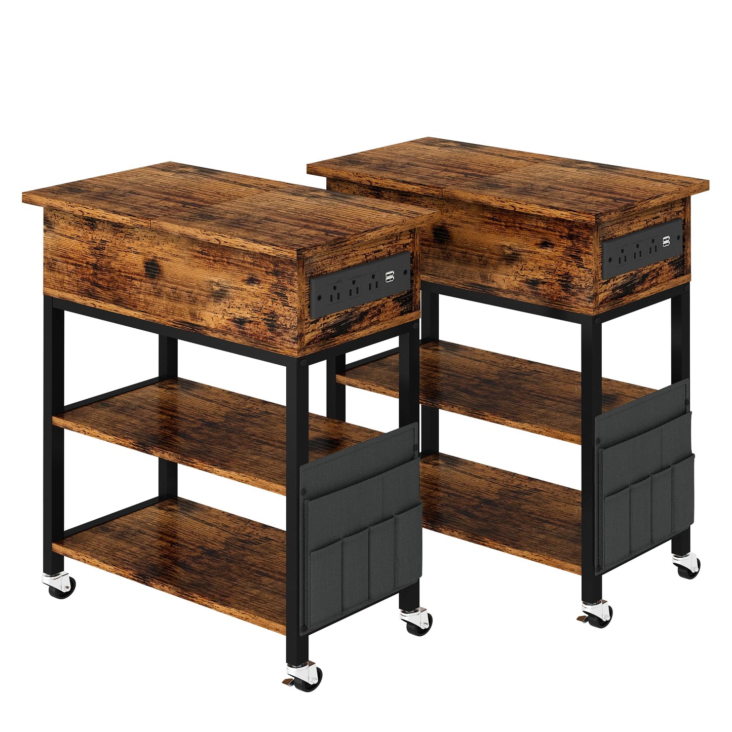 AWQM  Side table with charging column 2 PCS Flip-top side table