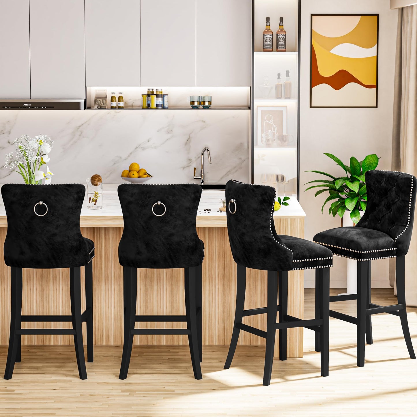 AWQM Velvet Tufted Counter Height Bar Stool Set of 4