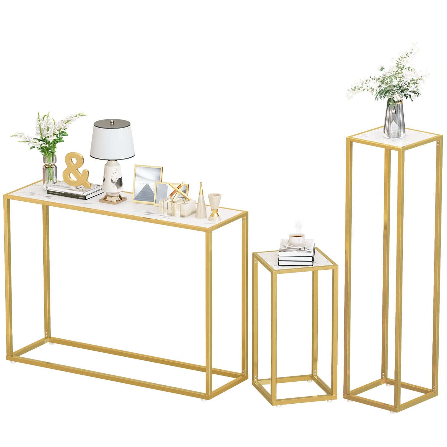 AWQM marble 3-piece living room gold dresser set