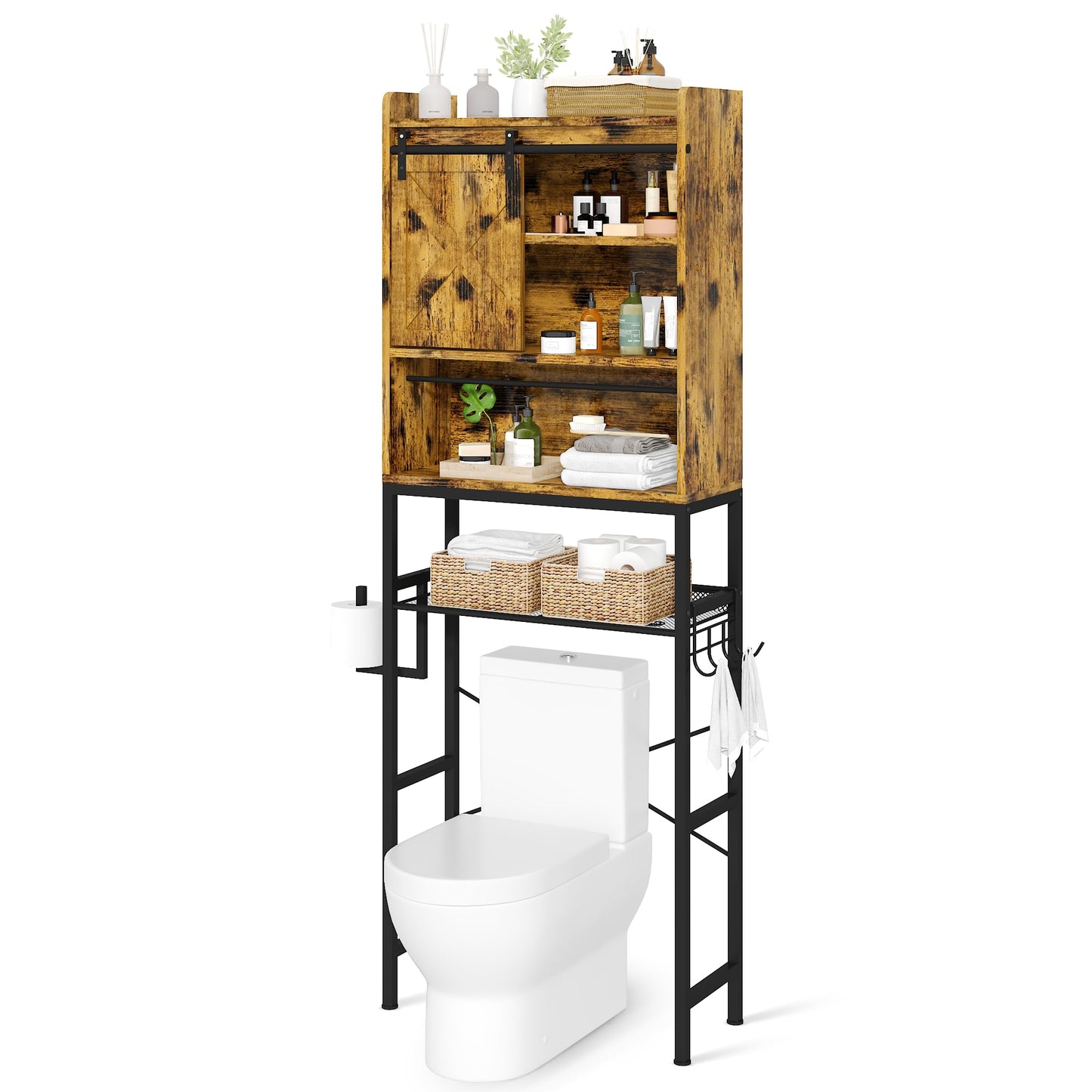 AWQM Industrial Wooden Above Toilet Storage Cabinet