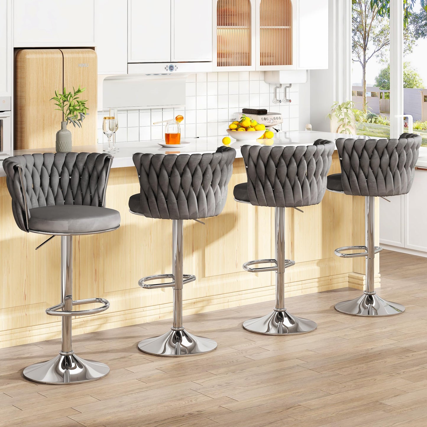AWQM Bar Stool Set Velvet Swivel Chair
