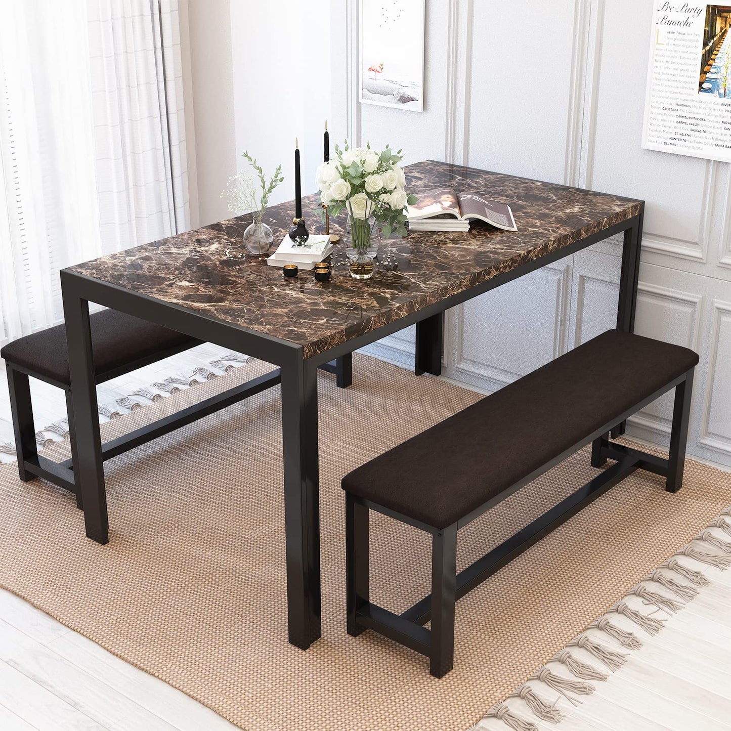 AWQM Marble Dining Table Set for 4 for 4 people
