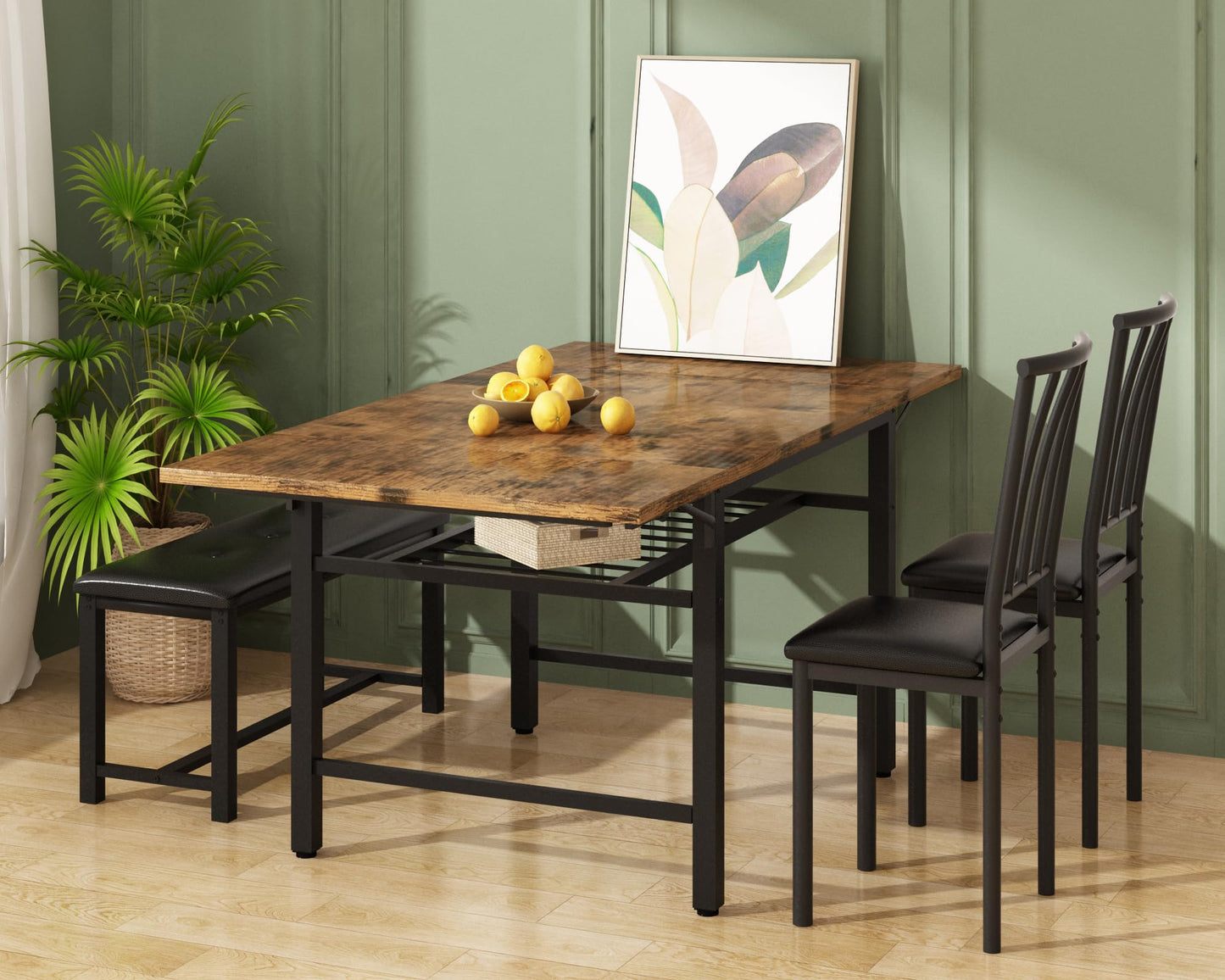 AWQM Modern Industrial Wooden 4-Piece Dining Table Set