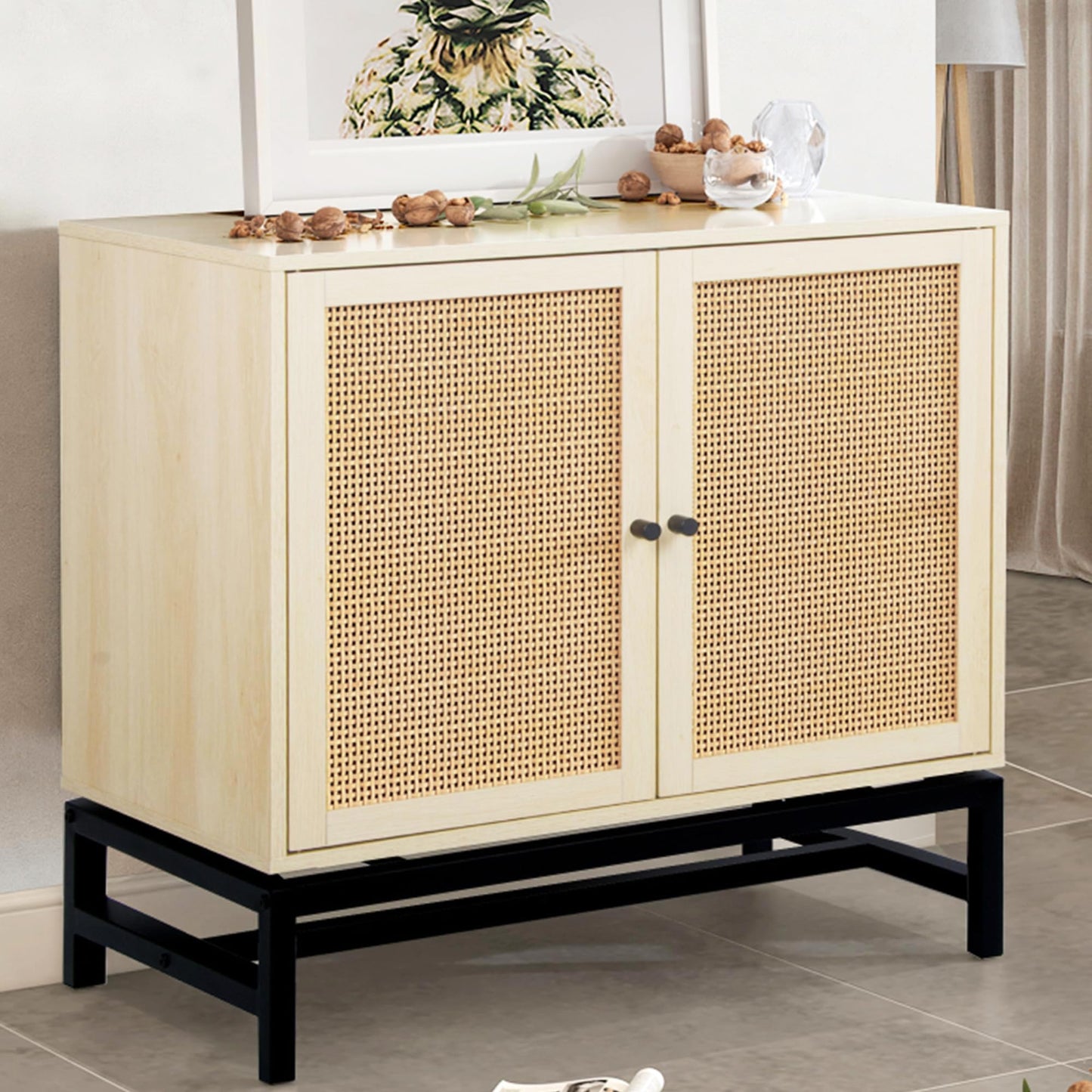 AWQM Storage Sideboard Natural Rattan Door Storage Cabinet(1PCS)
