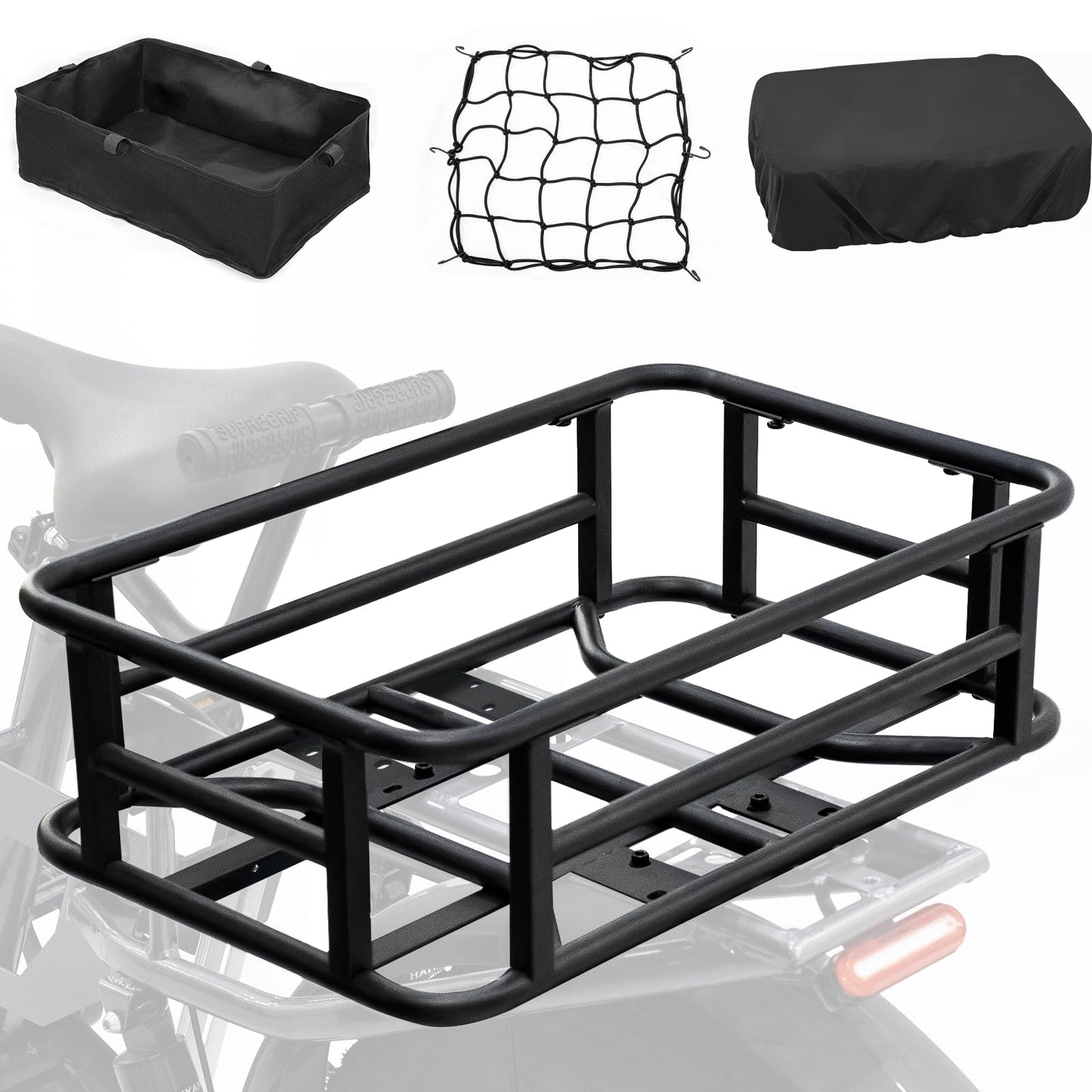 AWQM Large E-bike Rear Basket, Waterproof Metal E-bike Basket