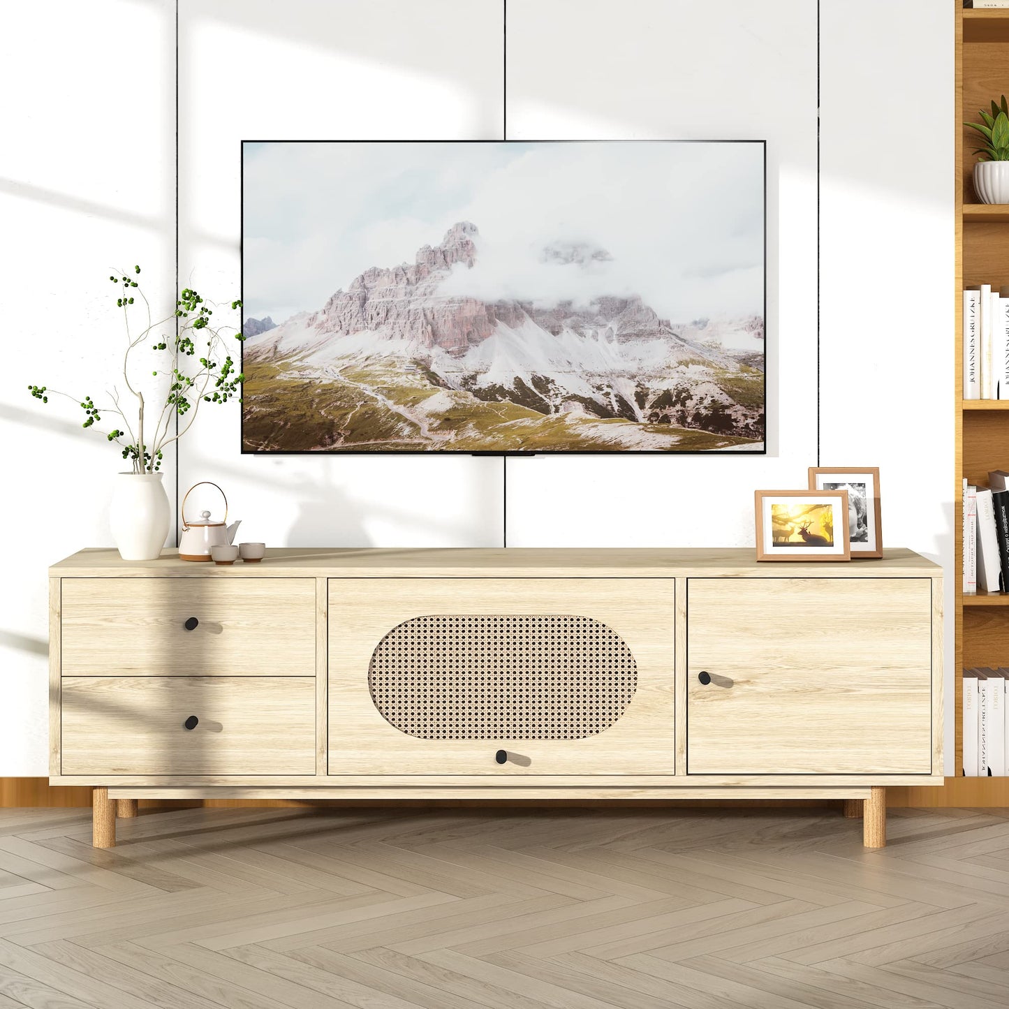 AWQM Rattan Door Boho TV Stand