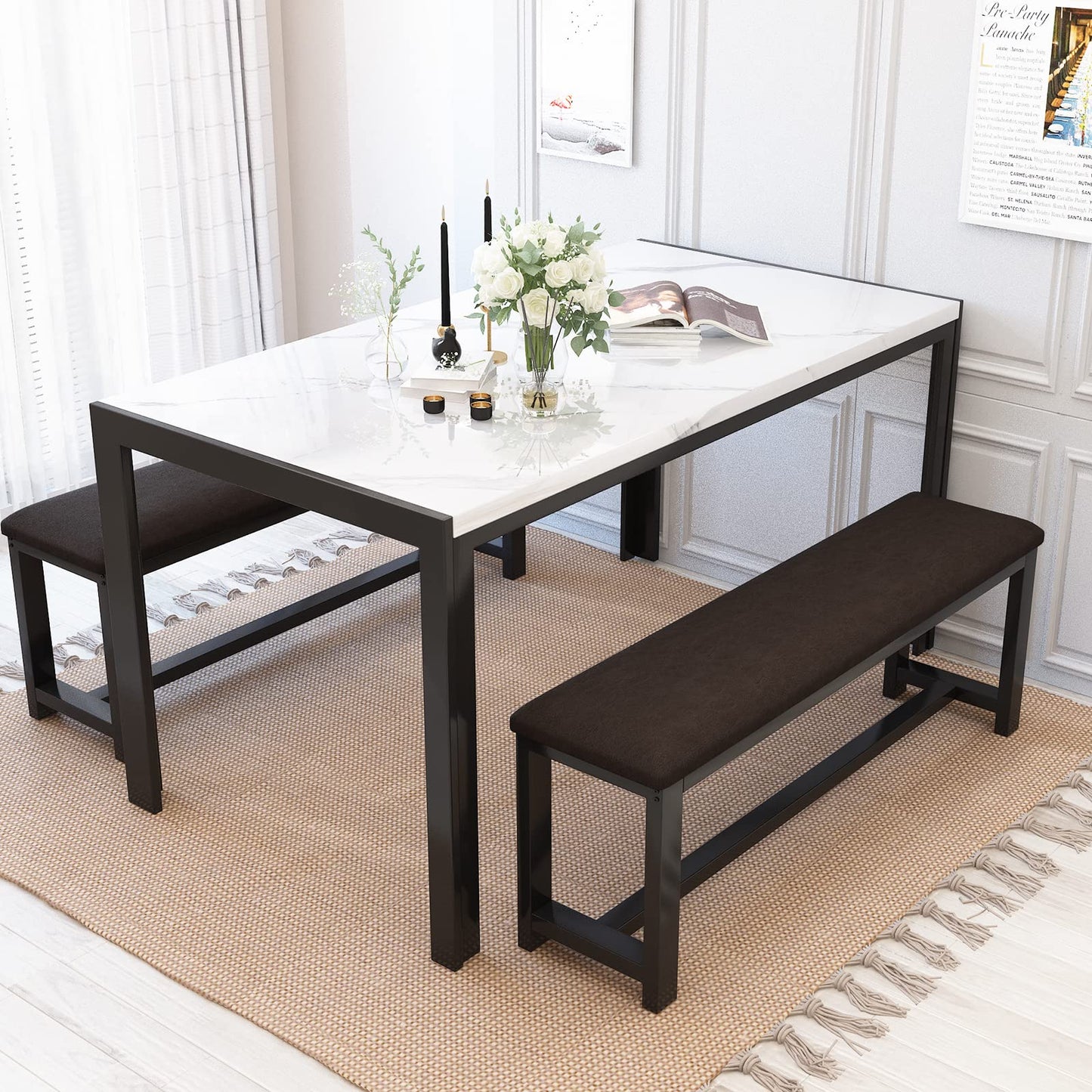 AWQM Marble Dining Table Set for 4 for 4 people