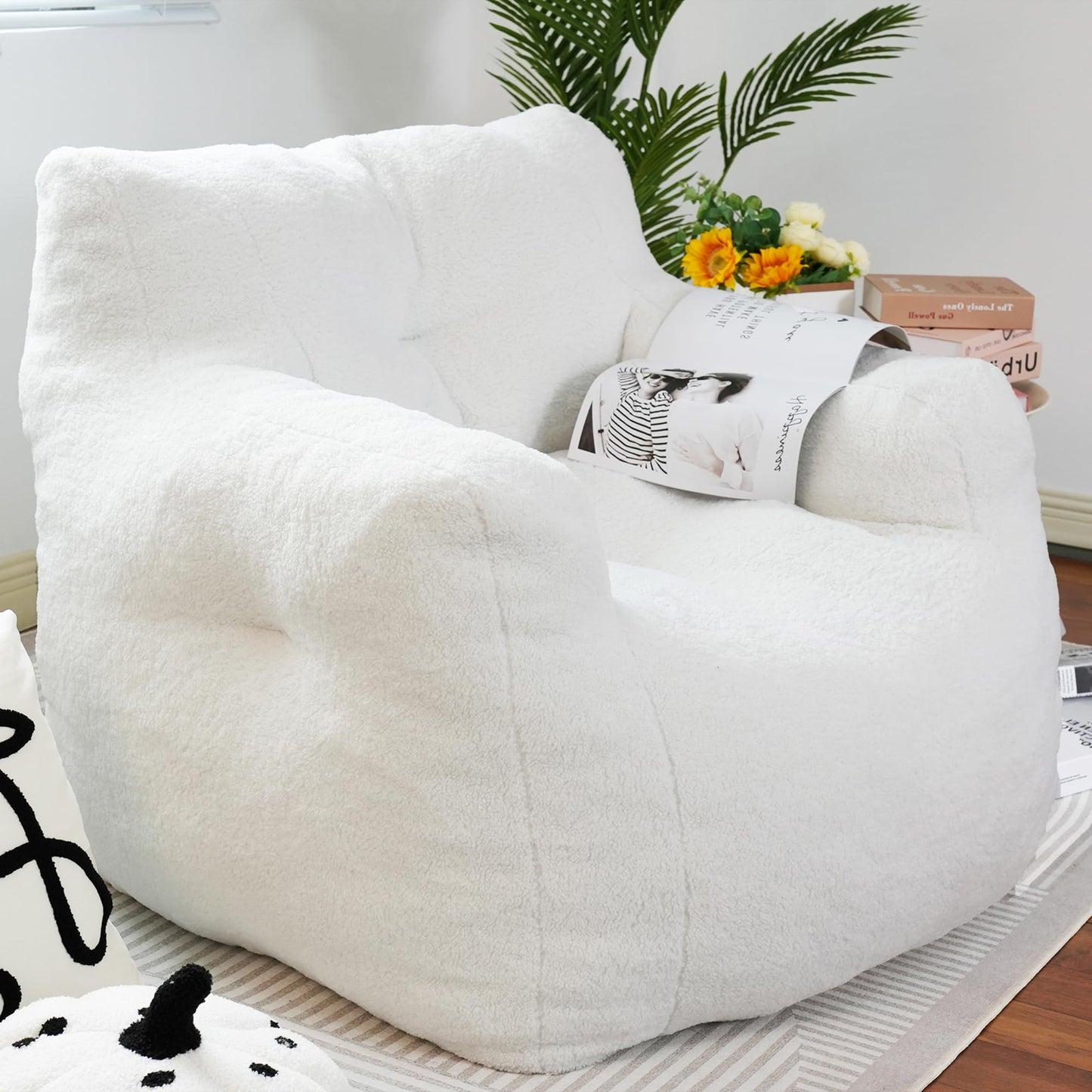 AWQM adult bean bag chair, fur bean bag sofa, memory foam large bean bag chair