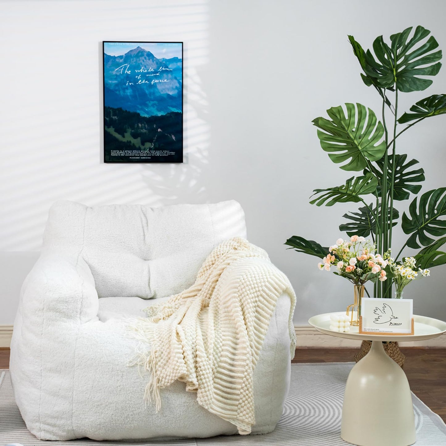 AWQM Padded Giant Bean Bag Chair, Giant Fluffy Faux Fur Bean Bag Lounger