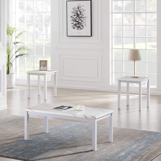 AWQM Artificial Marble Coffee Table Set, 2 Side Tables