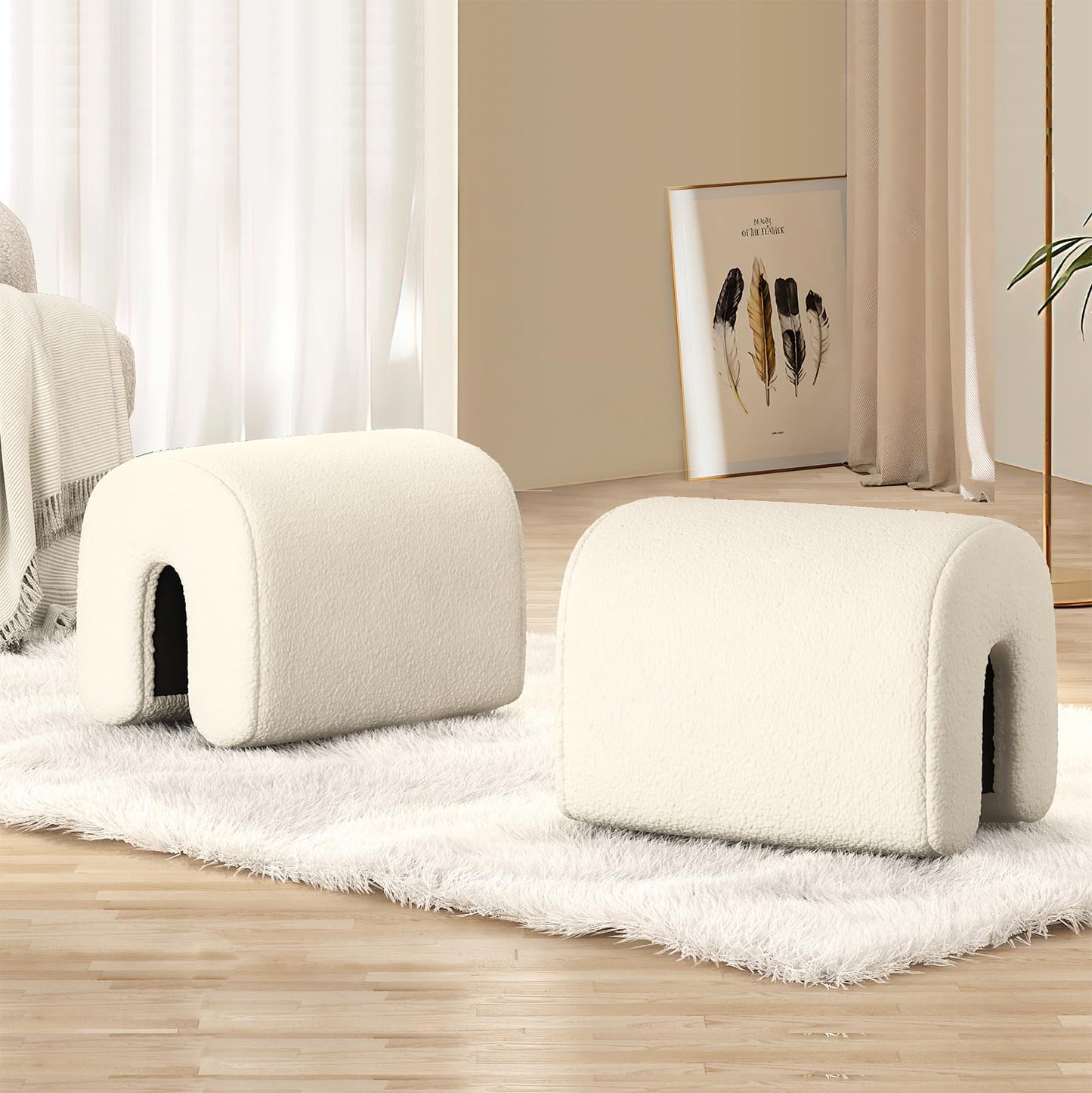 AWQM 2PCS Lambswool Ottoman Small U-shaped Footstool