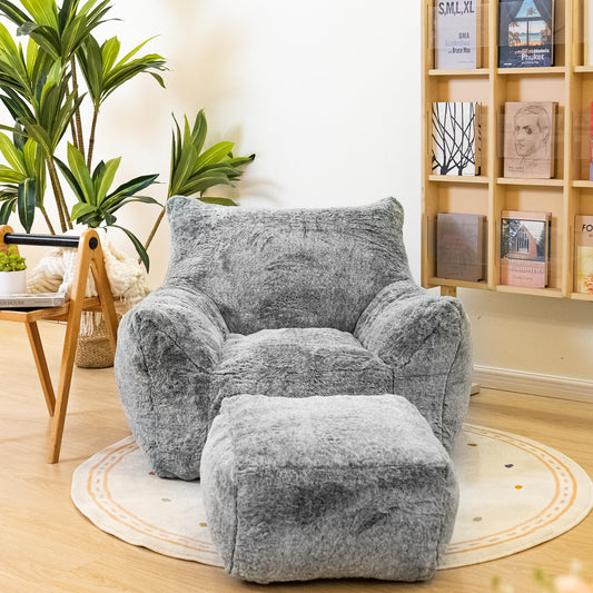AWQM Bean Bag Chair with Footstool, Bean Bag Chair with Padded Arms