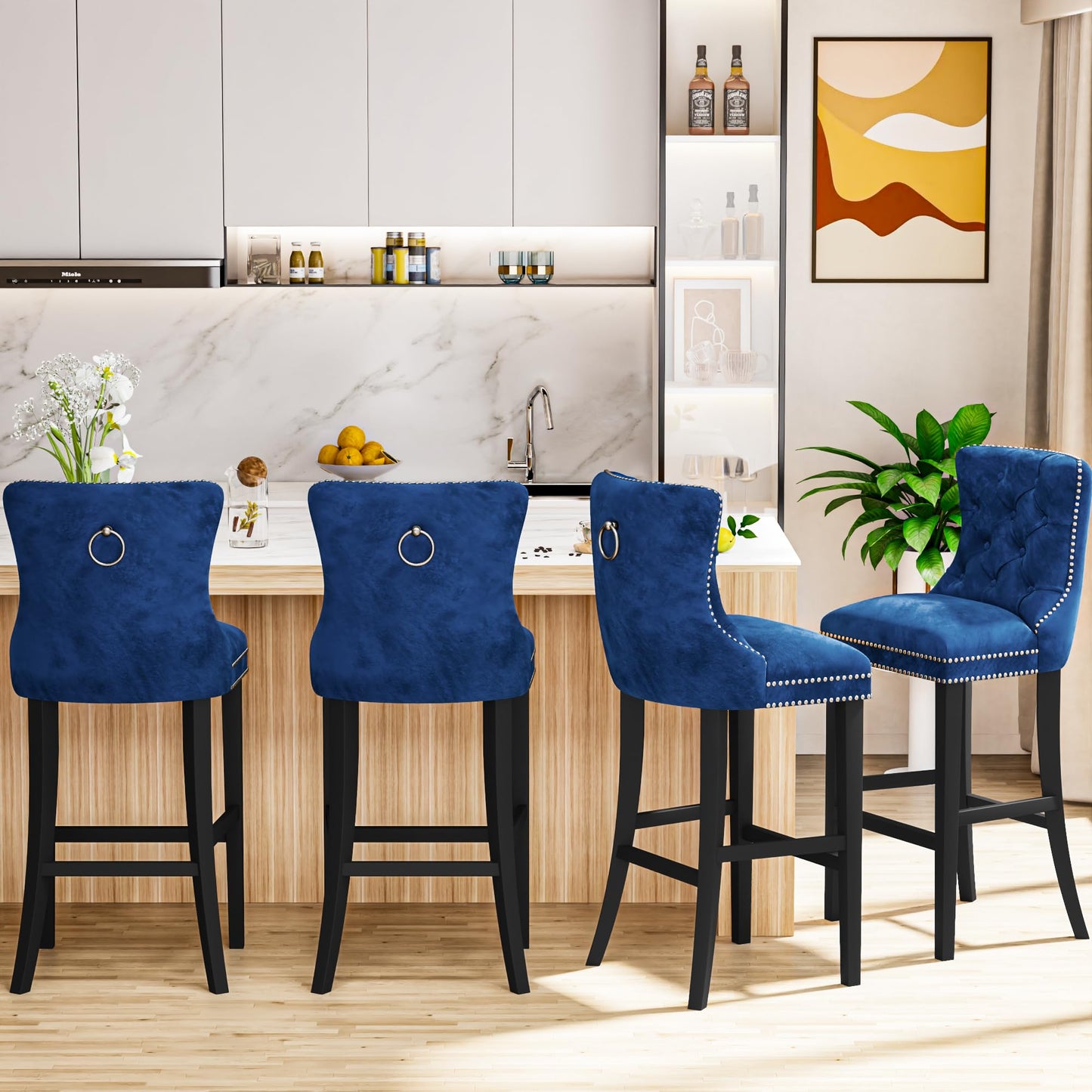 AWQM Velvet Tufted Counter Height Bar Stool Set of 4